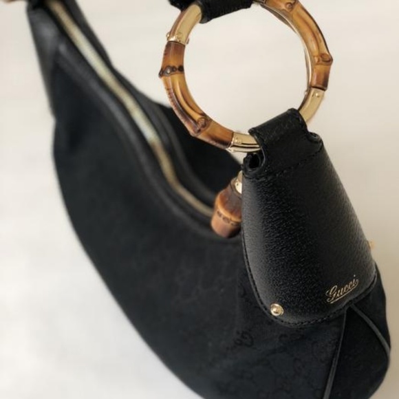 Gucci Bamboo Ring Half Moon Medium Black Canvas - Picture 2 of 13